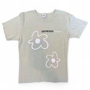 Y2K Light Green Flower Graphic Baby Tee with Raw Hem Line
